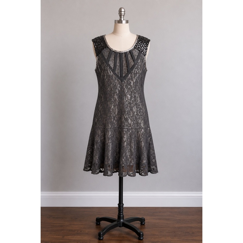 Miss Me Black Lace Sleeveless Dress Women's‎ Large Sequin Gothic Boho Party